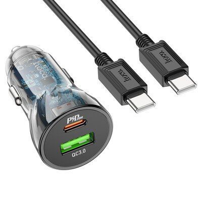 Автомобільний зарядний пристрій HOCO Z47A PD30W+QC3.0+кабель Type-C to Type-C Black 83642