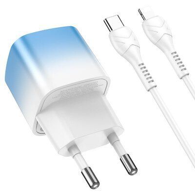 Сетевое зарядное устройство HOCO C101A PD20W Type-C+кабель Type-C to Lightning Ice Blue 83692