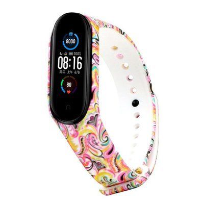 Ремешок с рисунком для Xiaomi Mi Band 5/6 Перья / Белый 44108