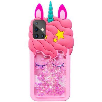 Чохол 3D Єдиноріг з блискітками для Samsung Galaxy A51 Рожевий 44495