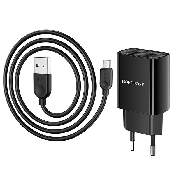 Мережевий зарядний пристрій Borofone BA53A Powerway + MicroUSB 2USB / 2.1A Black 65094