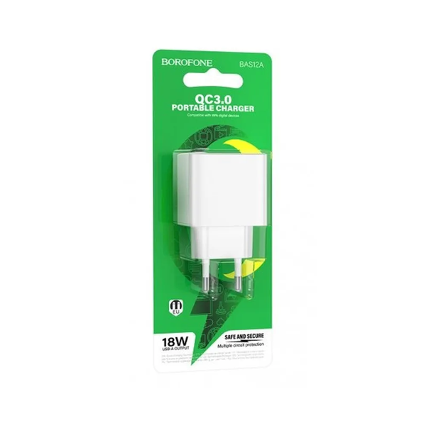 Мережевий зарядний пристрій Borofone BAS12A QC3.0 1USB 18W White 88271
