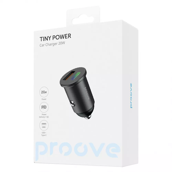 Автомобільний зарядний пристрій Proove Tiny Power 20W 1USB / 1Type-C Black 80640