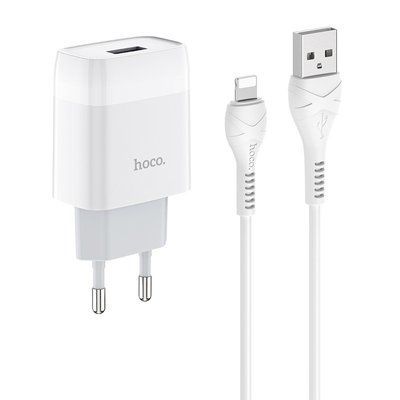 Мережевий зарядний пристрій Hoco C72A + кабель Lightning 1USB / 2.1A White 52211
