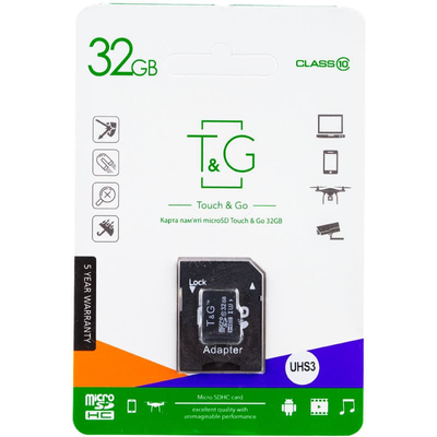 Карта пам'яті T&G MicroSDXC UHS-3 32GB Class 10 з адаптером Black 66360