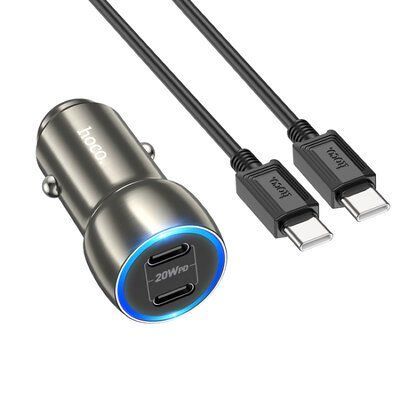 Автомобільний зарядний пристрій HOCO Z48 40W 2Type-C+кабель Type-C to Type-C Metal Gray 83643