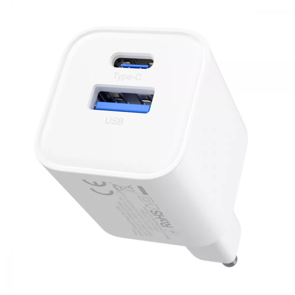 Зарядний пристрій Proove Silicone Power Plus 20W Type-C + USB White 84450