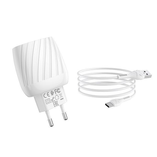 Мережевий зарядний пристрій Hoco C78A + кабель Type-C 2USB 2.4A White 47311