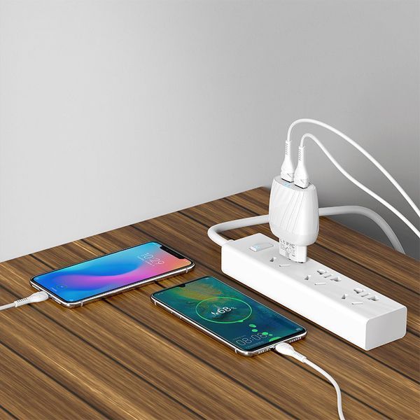 Мережевий зарядний пристрій Hoco C78A + кабель Type-C 2USB 2.4A White 47311