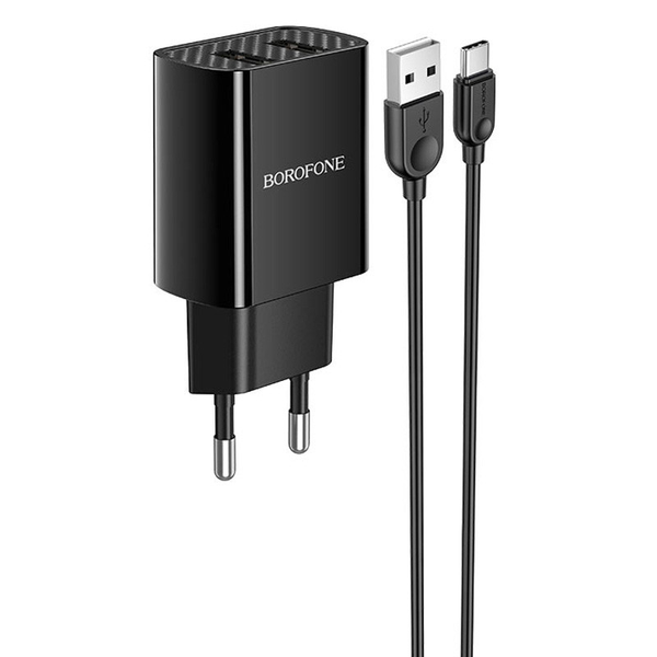 Сетевое зарядное устройство Borofone BA53A Powerway + Type-C 2USB / 2.1A Black 65095