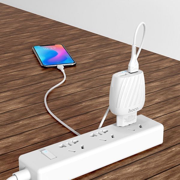 Мережевий зарядний пристрій Hoco C78A + кабель Type-C 2USB 2.4A White 47311