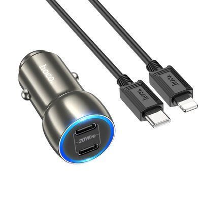 Зарядний пристрій HOCO Z48 40W 2Type-C+кабель Type-C to Lightning Metal Gray 83644