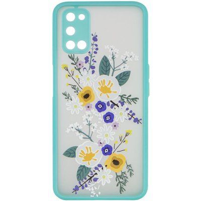 Чехол Picture Color Buttons для Oppo A52 / A72 / A92 Бирюзовый / Цветы 59311