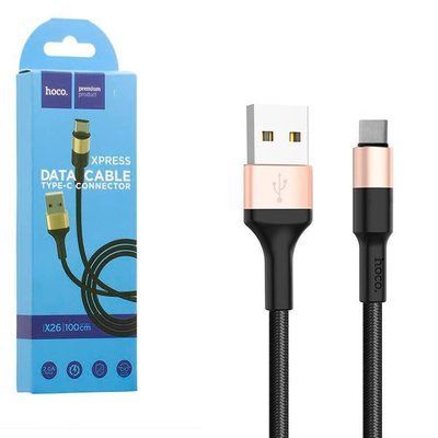 Кабель Hoco X26 Xpress charged USB to Type-C 3A 1м Black / Gold 36730
