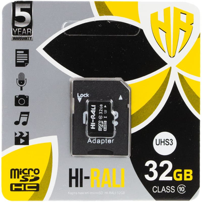 Карта памяти Hi-Rali MicroSDXC UHS-3 32GB Class 10 с адаптером Black 66352