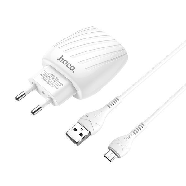 Сетевое зарядное устройство Hoco C78A + кабель MicroUSB 2USB 2.4A White 47312