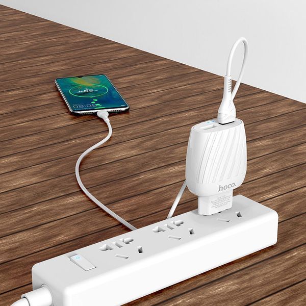Сетевое зарядное устройство Hoco C78A + кабель MicroUSB 2USB 2.4A White 47312