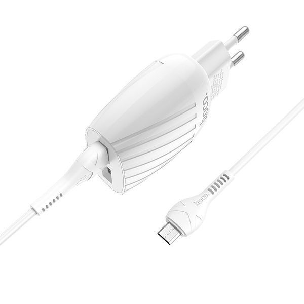Сетевое зарядное устройство Hoco C78A + кабель MicroUSB 2USB 2.4A White 47312