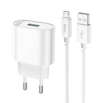 Сетевое зарядное устройство HOCO C109A QC3.0 + кабель MicroUSB 1USB / 18W White 83017