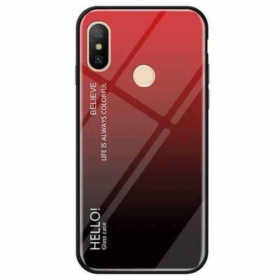 Чохол TPU+Glass Gradient HELLO для Xiaomi Redmi Note 6 Pro Червоний / Чорний 33248