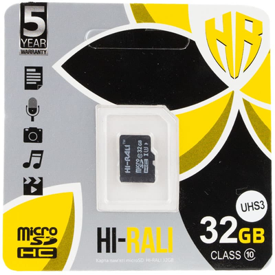 Карта памяти Hi-Rali MicroSDXC UHS-3 32GB Class 10 без адаптера Black 66353