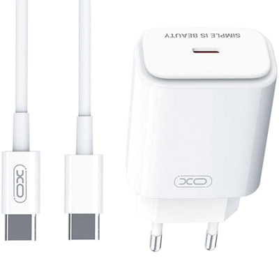 Мережевий зарядний пристрій XO L90B PD20W Type-C + Cable Type-C to Type-C White 66858