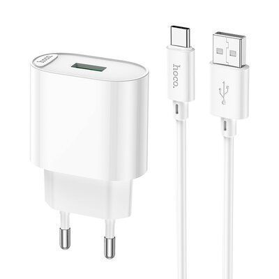 Сетевое зарядное устройство HOCO C109A QC3.0 + кабель Type-C 1USB / 18W White 83018