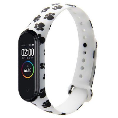 Ремешок с рисунком для Xiaomi Mi Band 3/4 Лапы / Белый 43693