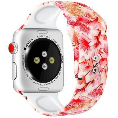 Ремешок Silicone для Apple Watch 38/40/SE 40/41 mm Белый / Розовые цветы 50633