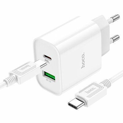 Зарядний пристрій HOCO C80A PLUS PD20W+QC3.0+кабель Type-C to Type-C White 83696