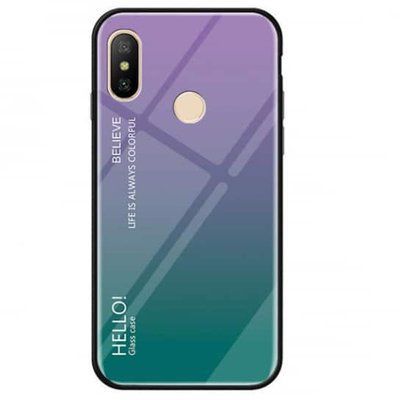 Чехол TPU+Glass Gradient HELLO для Xiaomi Redmi Note 6 Pro Фиолеовый / Зеленый 33249