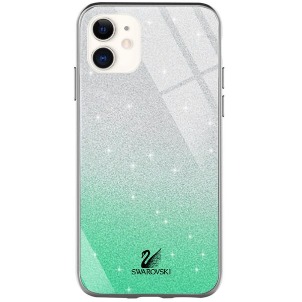 Чехол TPU+Glass с блестками Swarovski для Iphone 12 Mini Бирюзовый 48247