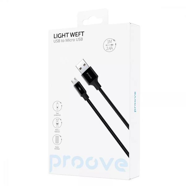 Кабель Proove Light Weft USB to MicroUSB 2.4A 1m Black 81624