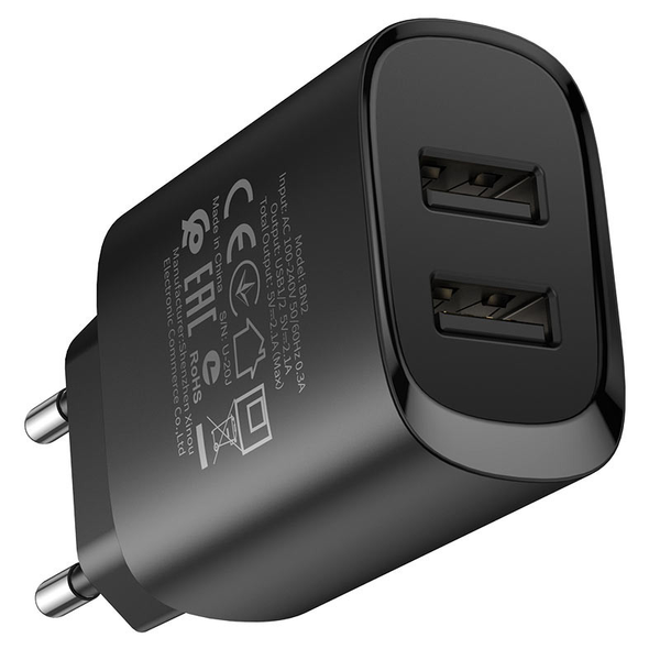 Мережевий зарядний пристрій Borofone BN2 2USB / 2.1A Black 65098