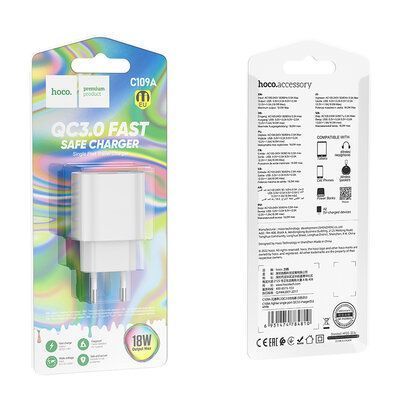 Сетевое зарядное устройство HOCO C109A QC3.0 1USB / 18W White 83019