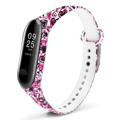 Ремешок с рисунком для Xiaomi Mi Band 5/6 Сердца орнамент / Белый 44113