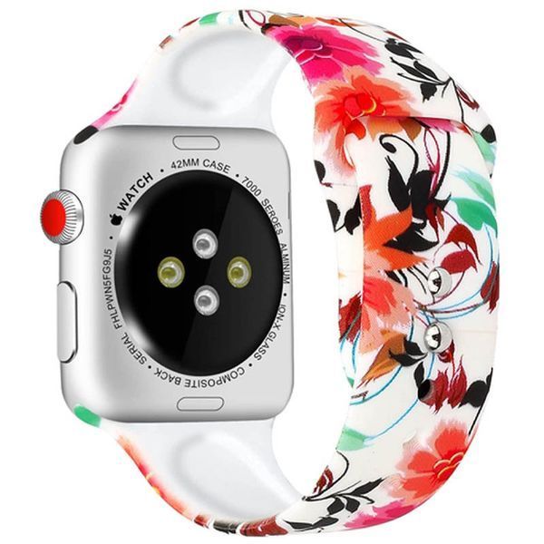 Ремінець Silicone для Apple Watch 38/40/SE 40/41 mm Білий / Квіти та листя 50634