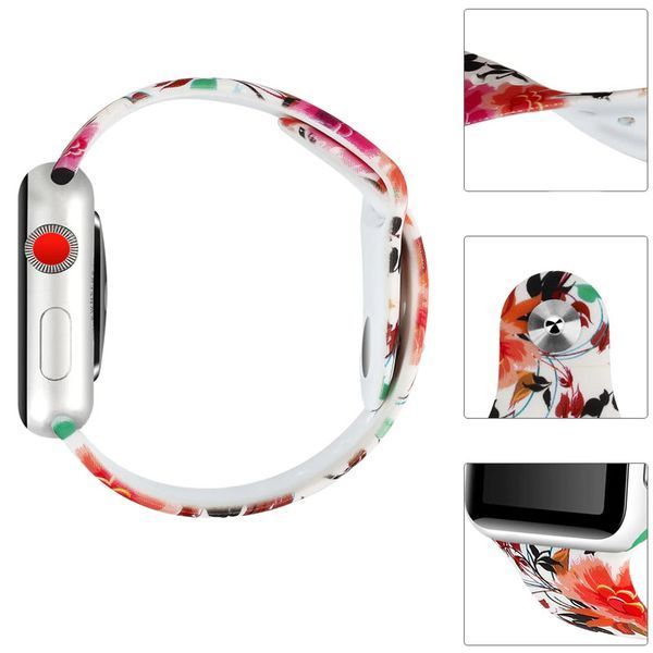 Ремінець Silicone для Apple Watch 38/40/SE 40/41 mm Білий / Квіти та листя 50634