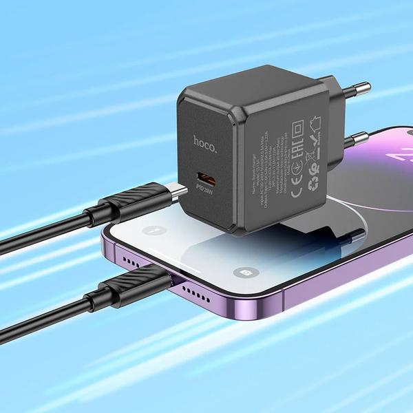 Мережевий зарядний пристрій HOCO CS13A PD20W+кабель Type-C to Lightning Black 85119