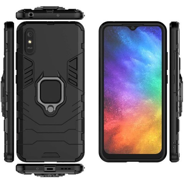 Противоударный чехол Transforme Ring для Xiaomi Redmi 9A Черный / Soul Black 43341