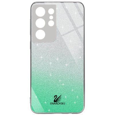 Чехол TPU+Glass Swarovski Full для Samsung Galaxy S21 Ultra Бирюзовый 56056