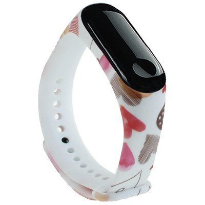 Ремешок с рисунком для Xiaomi Mi Band 5/6 Сердца рисунок / Белый 44114