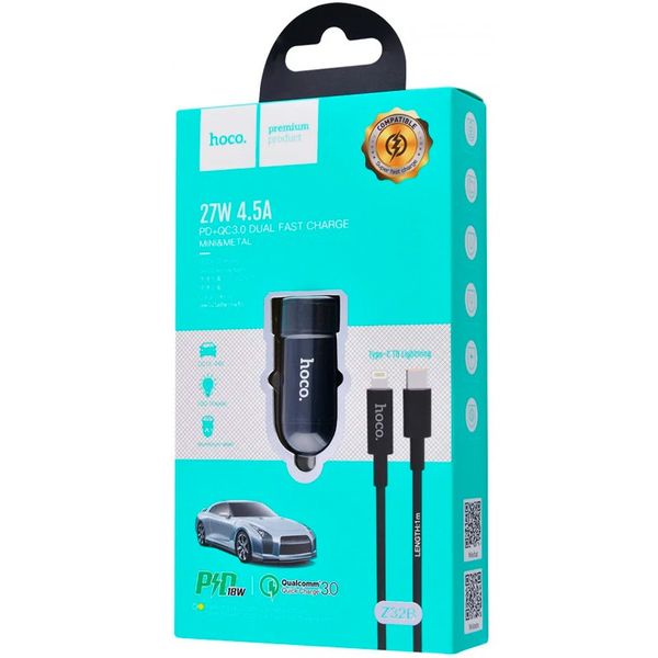 Автомобільний зарядний пристрій Hoco Z32B PD+Quick Charge 3.0 + Type-C 1USB / 20W Black 57726