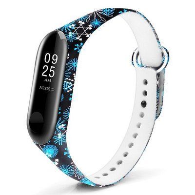 Ремешок с рисунком для Xiaomi Mi Band 5/6 Снежинки / Черный 44115
