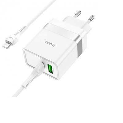 Сетевое зарядное устройство HOCO N21 PD30W+QC3.0+кабель Type-C to Lightning White 83699