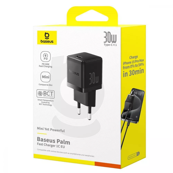 Мережевий зарядний пристрій Baseus Palm Type-C 30W Black 85758