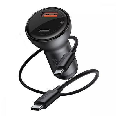 Автомобильное зарядное устройство Baseus Digital Display PPS 45W USB+Type-C with Cable Type-C to Type-C Black 61019