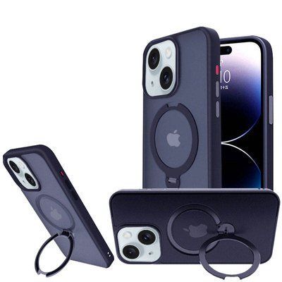 Чохол Metal Buttons MagSafe Colorful HQ Ring для Iphone 13 / 14 Dark Blue 84154