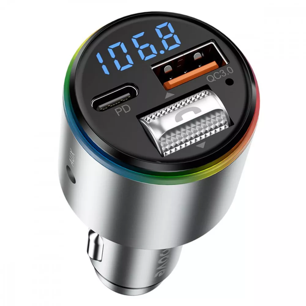 Автомобільний FM модулятор Proove Power Drive PD30W+QC3.0 Type-C+USB+AUX Silver 89259