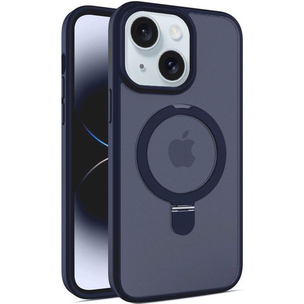 Чохол Metal Buttons MagSafe Colorful HQ Ring для Iphone 13 / 14 Dark Blue 84154